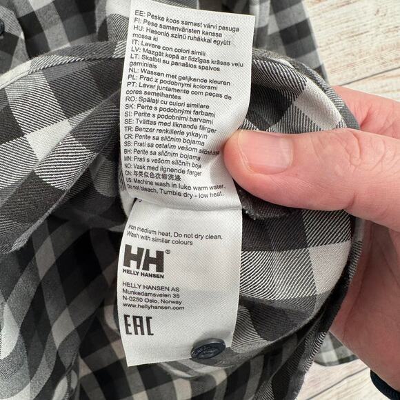 Helly Hansen Checkered Flannel Shirt Womens M Gray White Mammoth Embroidered - Picture 9 of 13